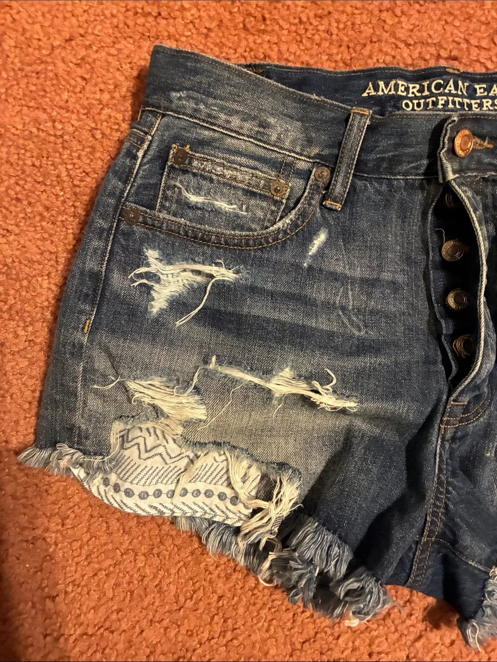 American Eagle Outfitters Distressed Denim Shorts, Dark Blue, Size 8